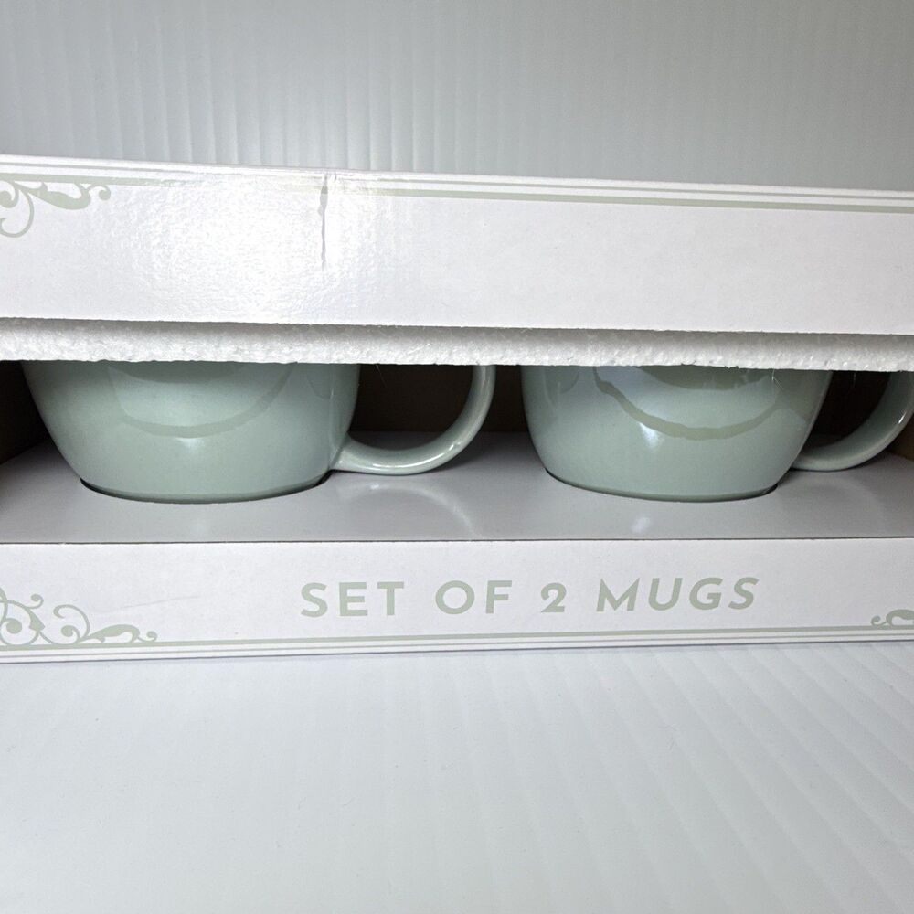 Transpac TE00105 Doll Iridescent Blue Regency Ceramic Tea Mugs Set of 2